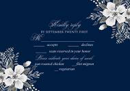 White anemone rsvp card navy blue background wedding invitation set 5x3.5 in invitation editor