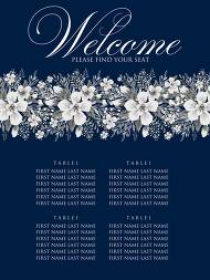 White anemone seating chart navy blue background wedding invitation set 5x7 in wedding invitation maker