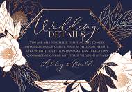 White peony foil gold stamping custom card template classic navy blue wedding details invitation set 3.5x5 in online maker