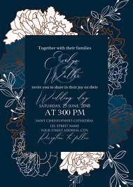 White peony foil gold stamping custom card template classic navy blue wedding invitation set 5x7 in invitation maker