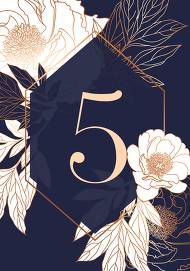 White peony foil gold stamping custom place card classic navy blue wedding invitation set 3.5x5 in customizable template