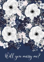 Will you marry me? white anemone flower card template on navy blue background 5x7 in maker